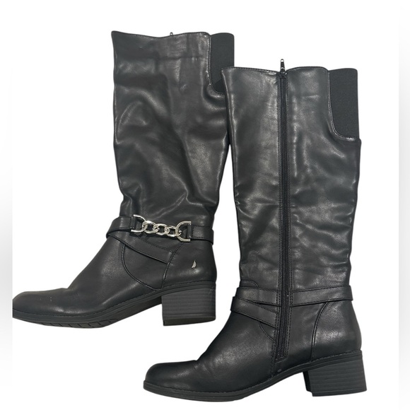 Nautica Women's Size 6.5 Black Leather Mid Calf Knee Length Low Heel NEW - Picture 2 of 7